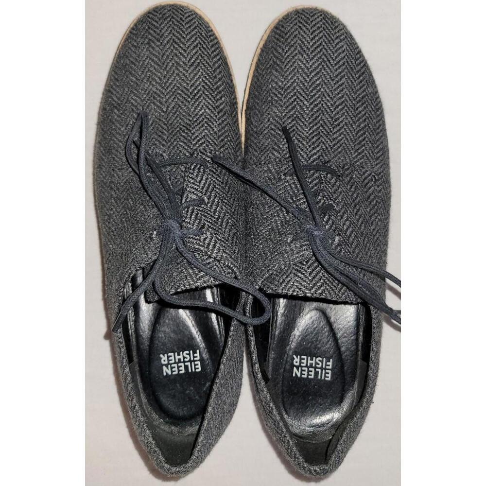 Eileen Fisher men's 8 gray & blk. wool herringbone shoes